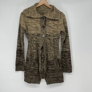 Womens Marled Knit Cardigan Sweater Button Front Shawl Collar Pockets Small